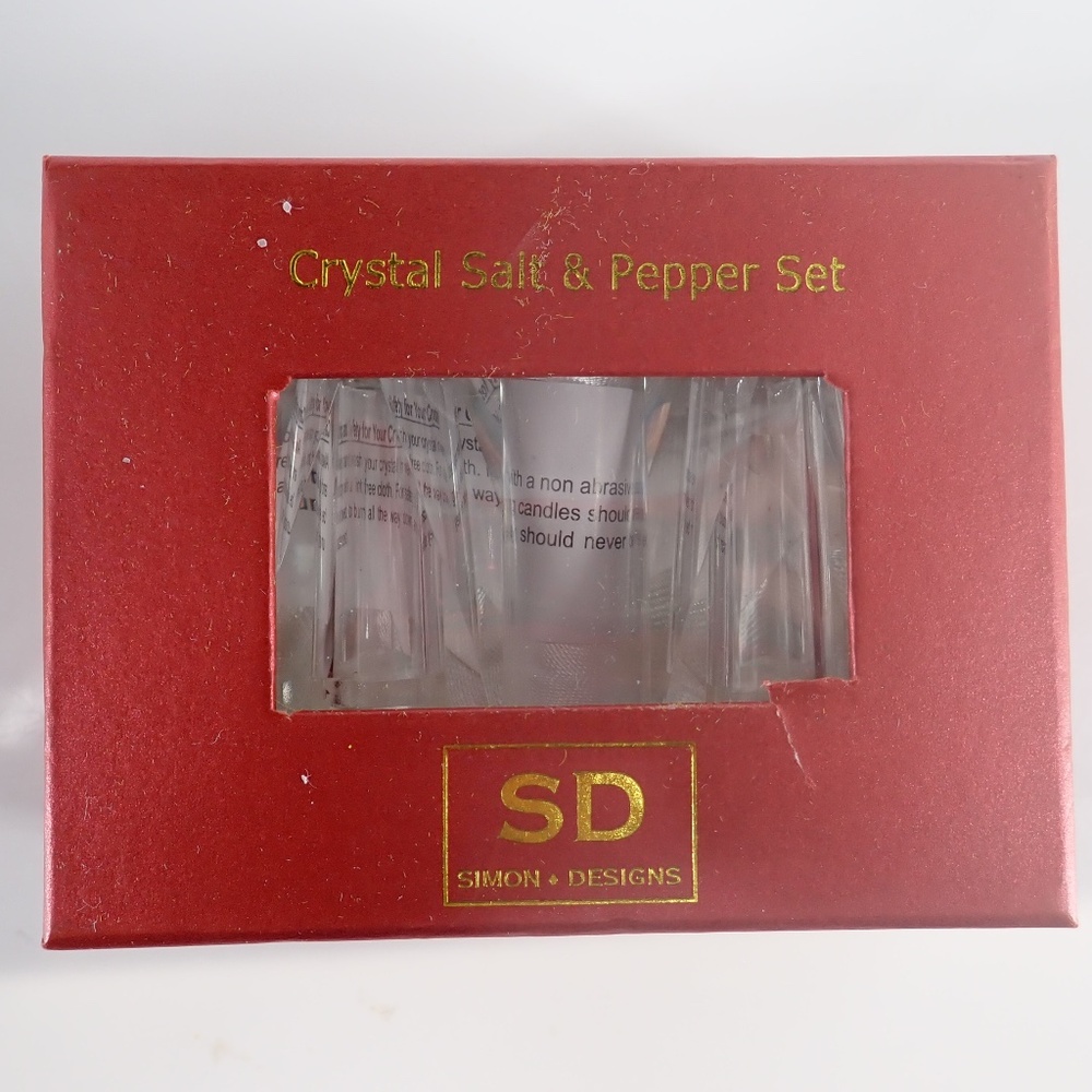 Simon Designs Crystal Mini Salt & Pepper Shaker Set New in Box